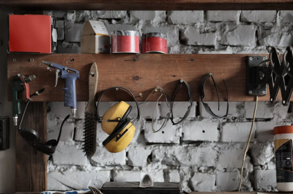 A close-up of tools used for repointing brickwork