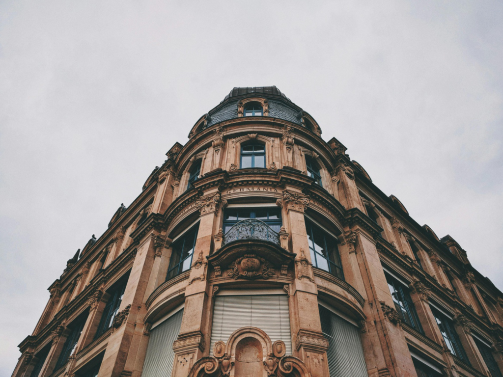 Low-angle shot of a brownstone building