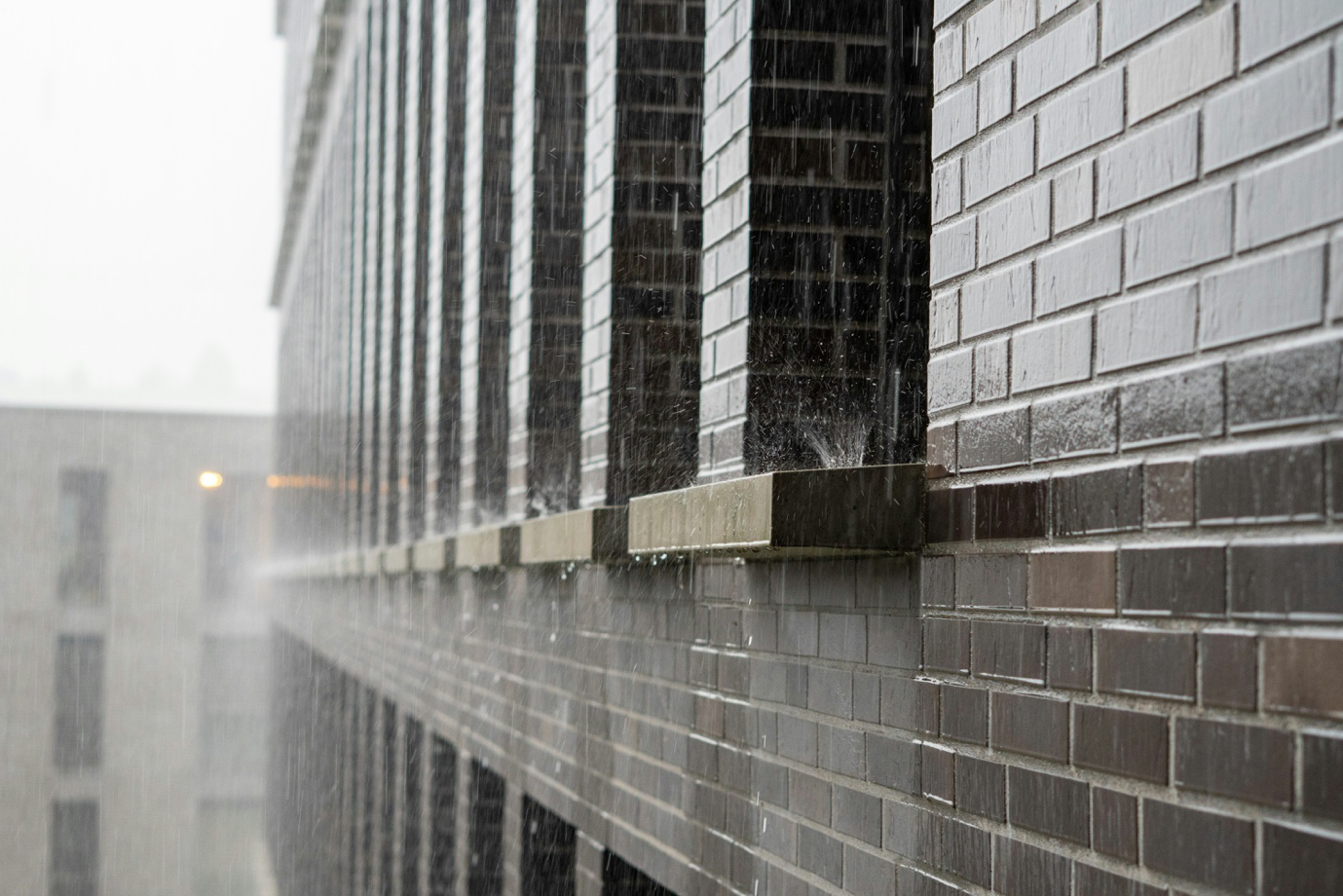 Commercial masonry waterproofing project in Waltham office building.
