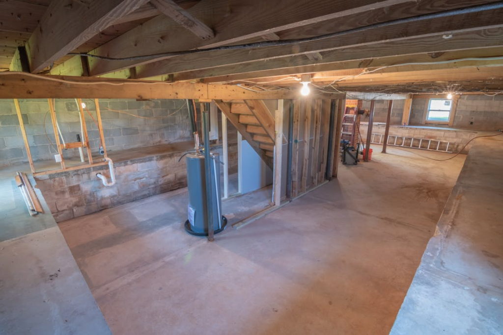 This photo shows an empty basement.